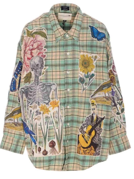 R13 NWOT Drop Neck Shirt Light Green Plaid - Picture 3 of 14